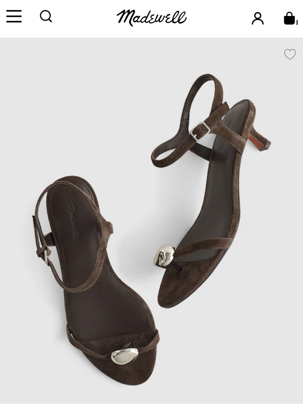 Madewell Dark Brown Suede Ankle-Strap Kitten Heels with Silver Accent size 7